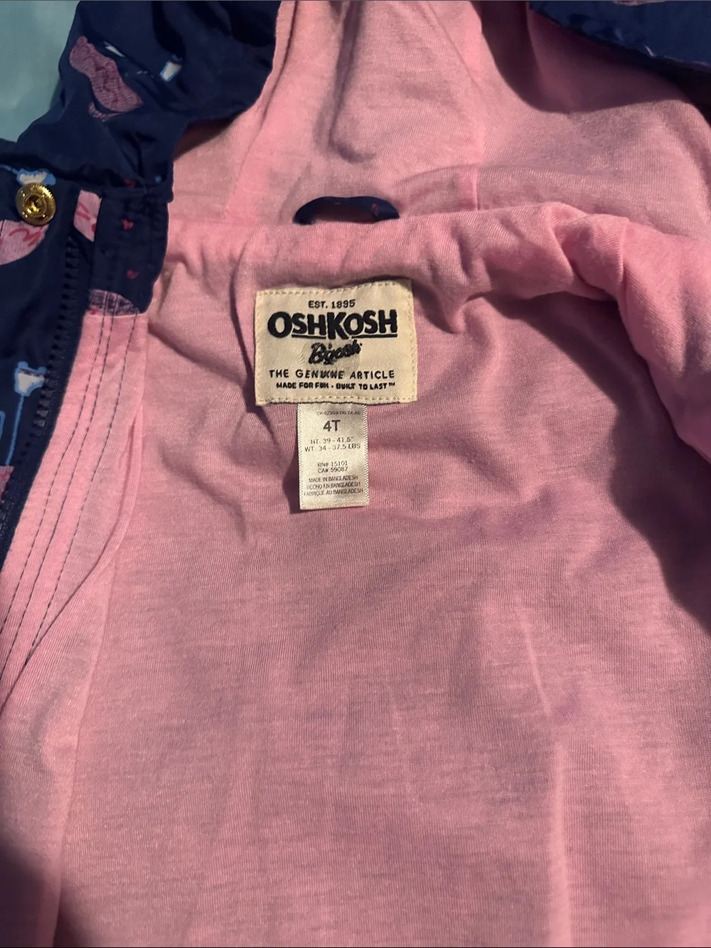 OshKosh B'gosh Navy & Pink Flamingo Hooded Raincoat